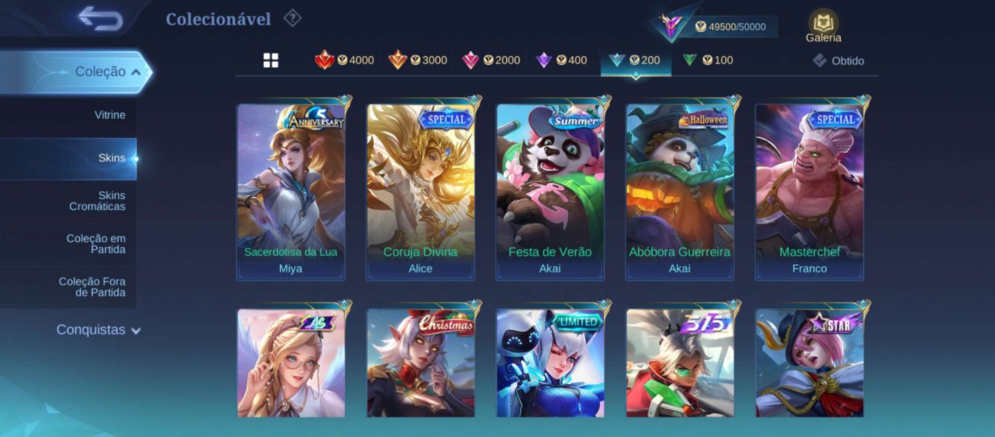 CONTA MOBILE LEGENDS RARA | 10 ANOS | 133 HERÓIS + 284 SKINS
