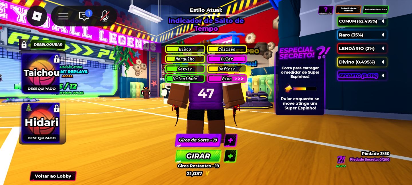 Conta do jogo Volleyball legends da plataforma Roblox com recursos exclusivos