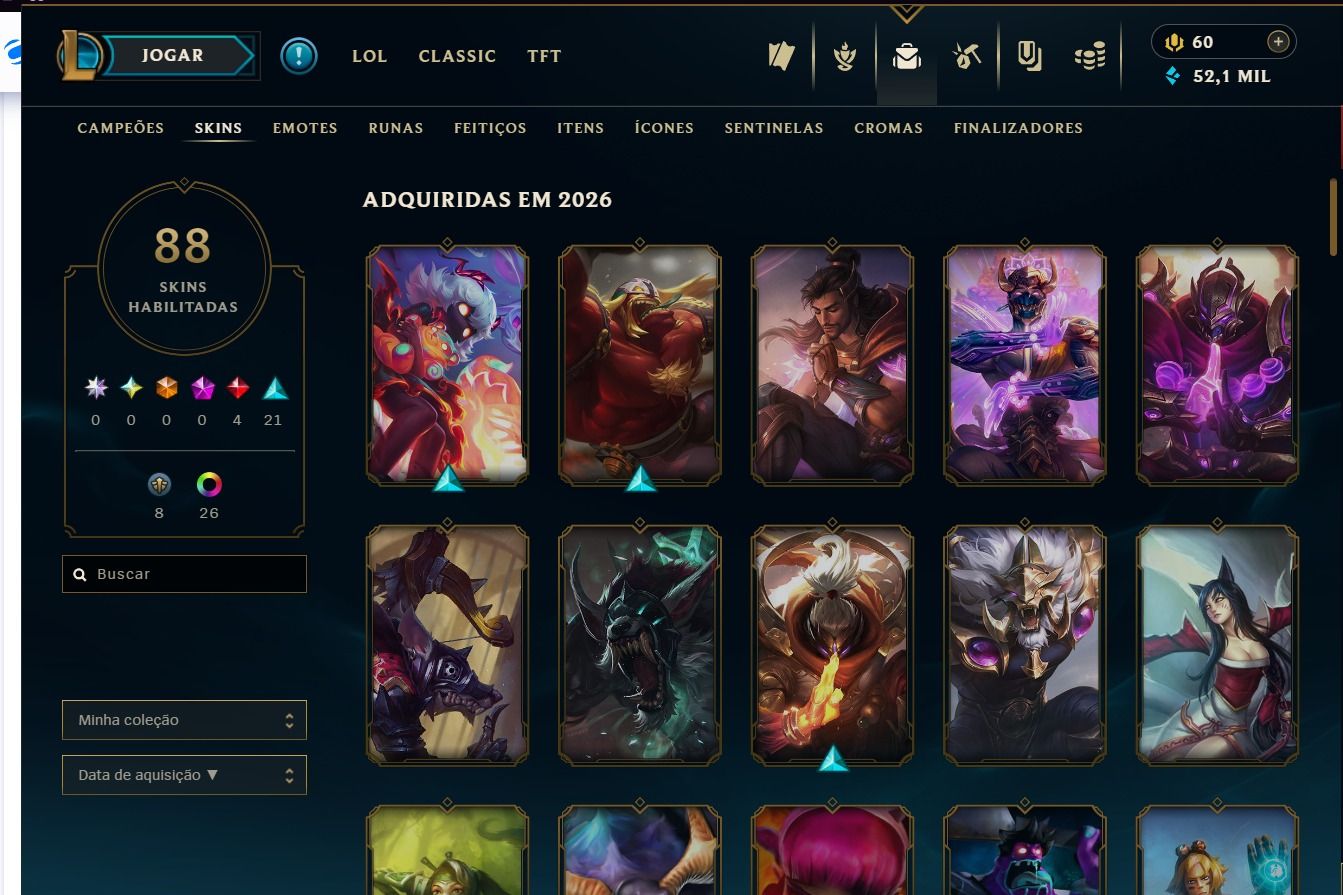 Conta LoL Platina I | 88 Skins (4 Lendárias) | 52 Mil EA p/ Campeões