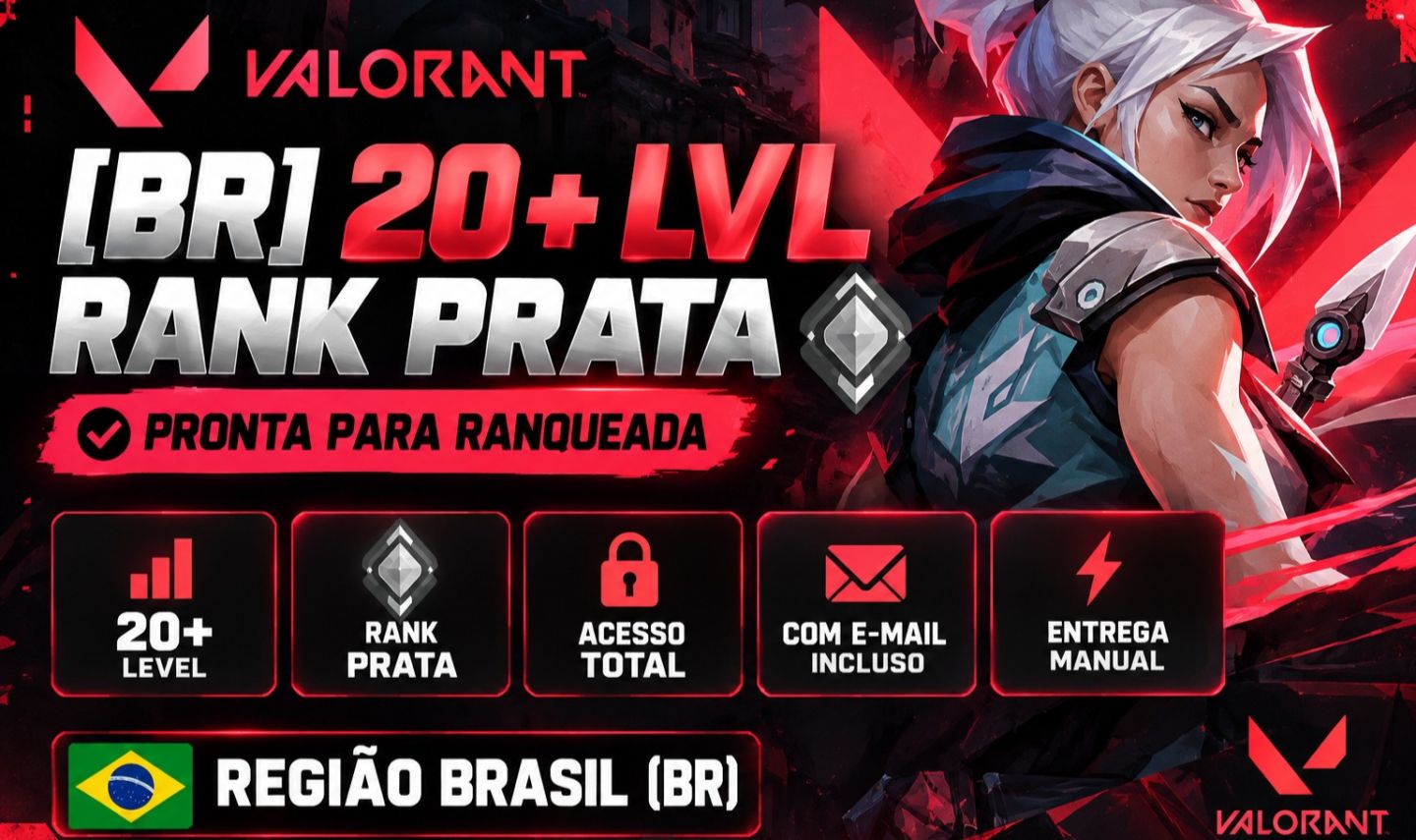 QUEIMA DE ESTOQUE! CONTA VALORANT LEVEL 20 BR | FULL ACESSO | RANK PRATA 7.99