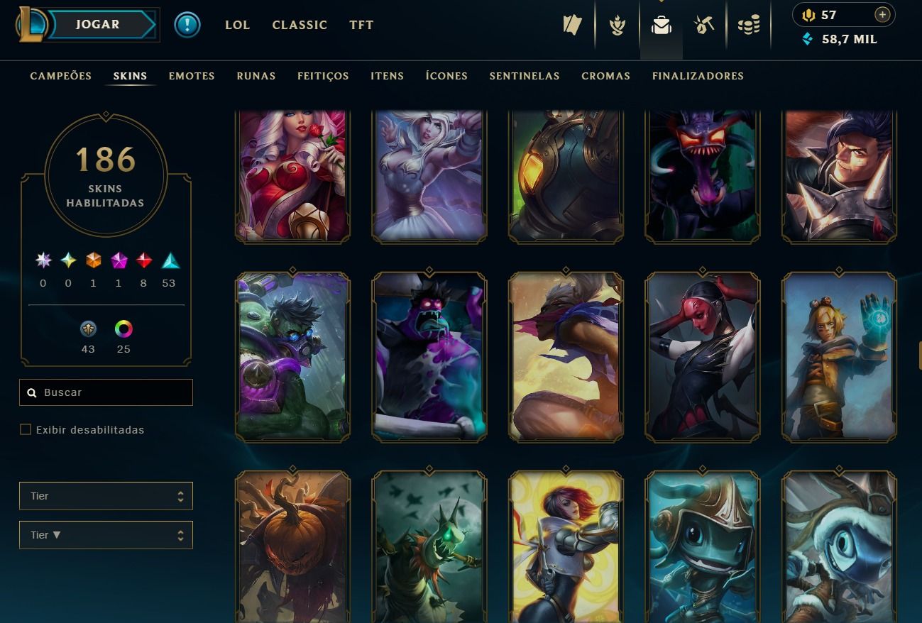 CONTA DE 2013 - 186 SKIN - LVL 242 - TODOS CAMPEÕES - 50K DE EA - 25 CROMAS