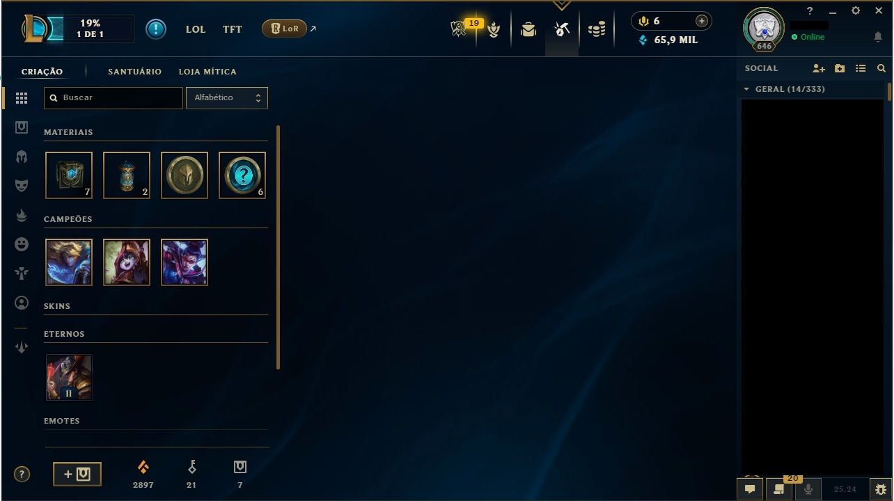 Conta LOL lvl 643 - 302 skins + Conta Valorant - Full acesso!!!.