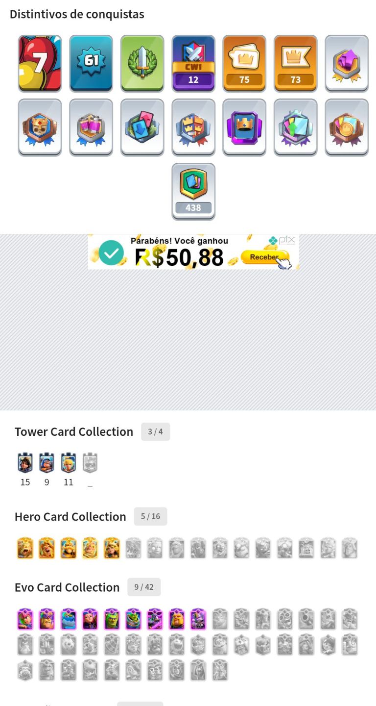 Conta de Clash a venda com vários emotes raros e SKINS de torre