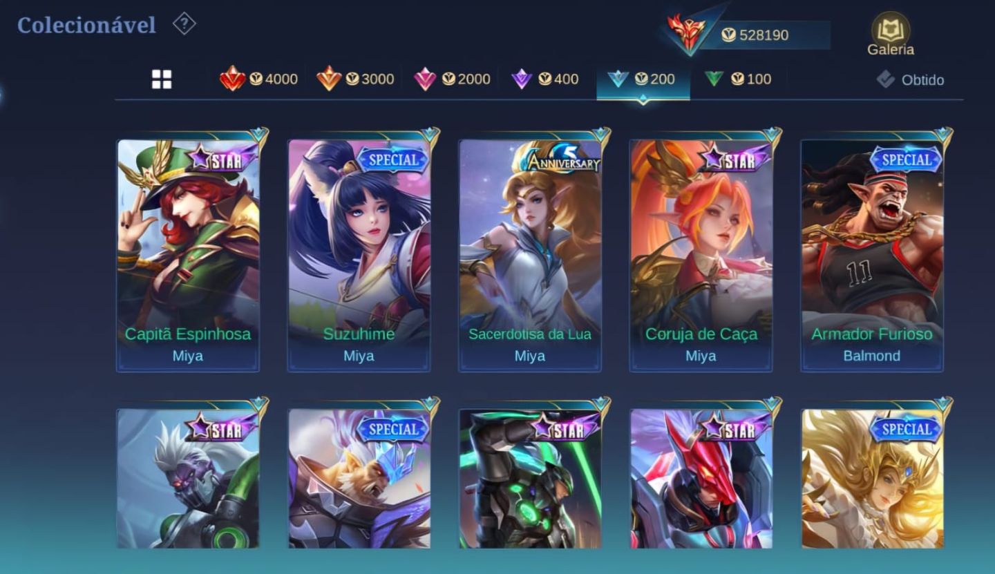 Conta mobile legends 954 SKINS! COLECIONADOR MUNDIAL! Herói e Emblema!!