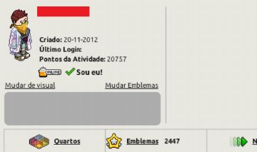 Conta Habbo de 2012 com 2k de emblemas, 20k de conquistas e visuais caros