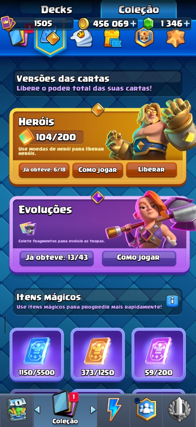 VENDE SE CONTA CLASH ROYALE 1.346 GEMAS + MUITO OURO E CARTAS RARA E MUITO MAIS