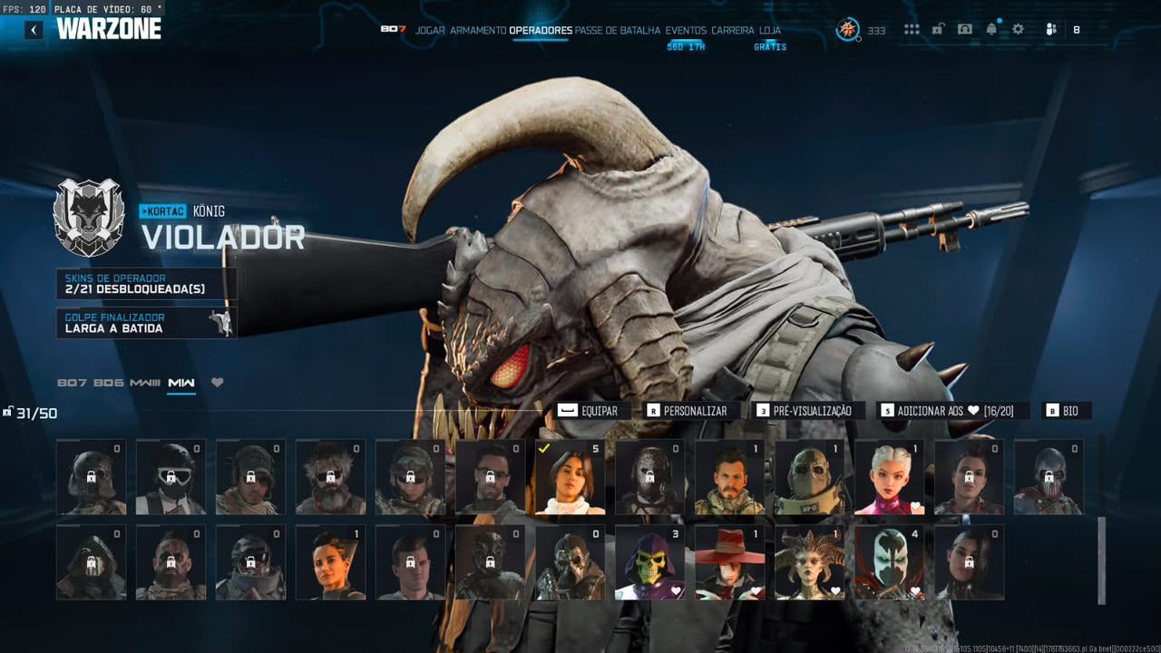 Conta warzone com Alucard, Izzy, Bailarina, Michael Myers