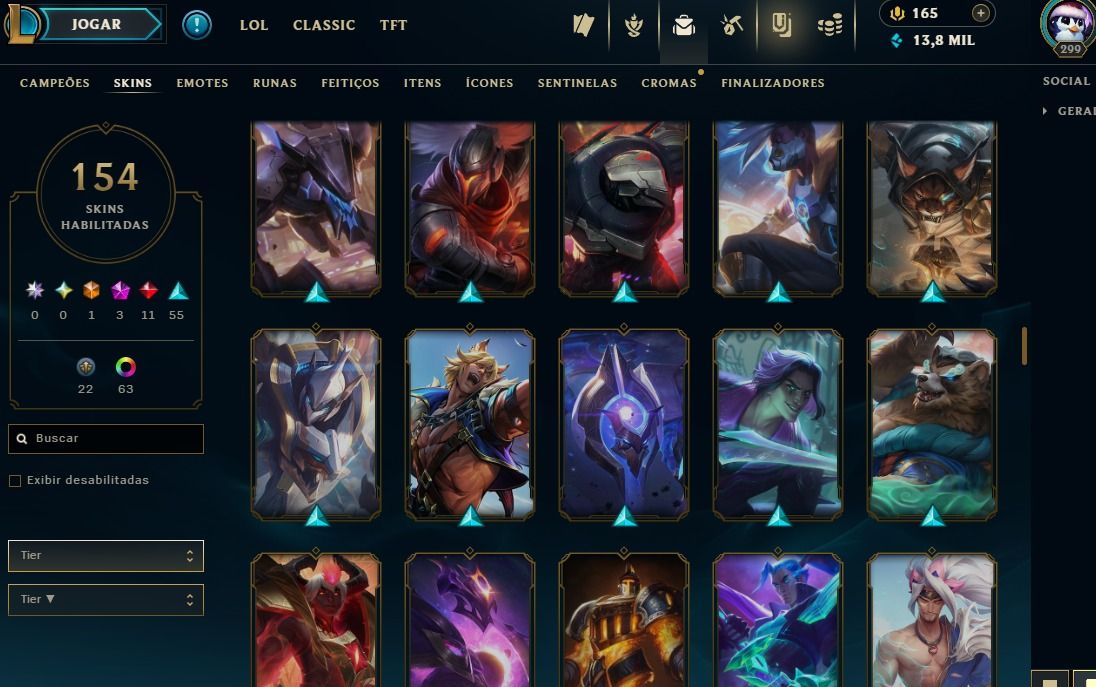 Full Acesso - 154 Skins - 150 Campeões - Level 299 - Platina