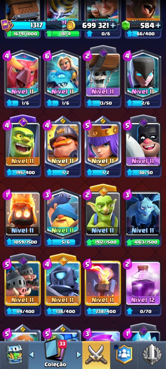Clash Royale | 10.304 Troféus | 121/122 Cartas| Mega Cavaleiro Nível 16 evo|699k