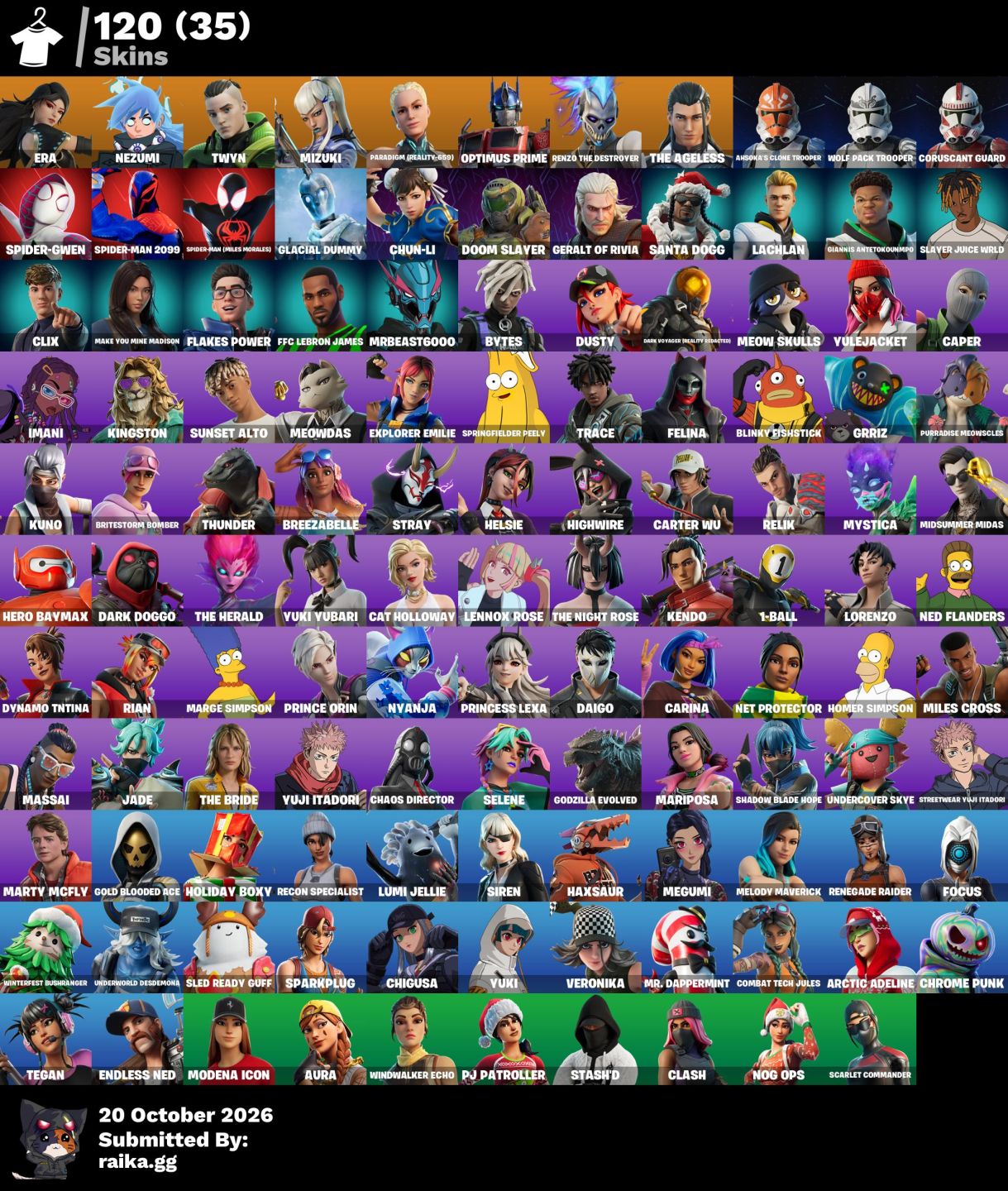 Conta Fortnite 120 skins Chun, Renegade, lebron, candy axe e reaper + 950 vbucks