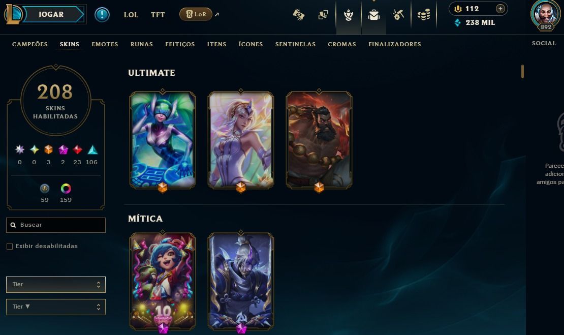 CONTA COM MUITAS SKINS ELO GOLD