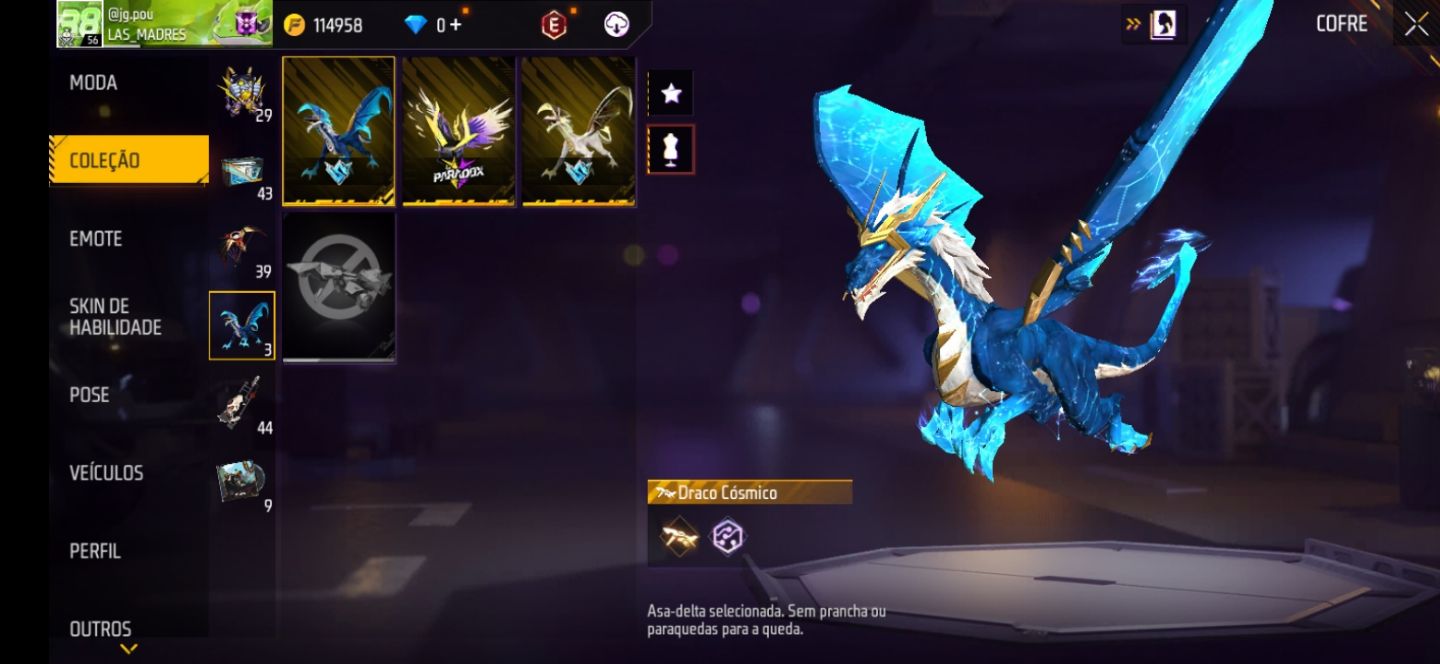Conta de free fire diamante com várias skins