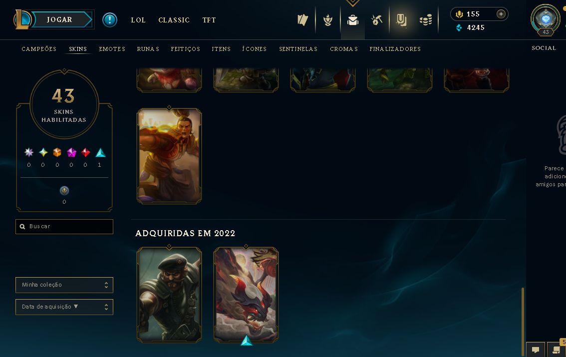 LOL SMURF | ESCOLHA SUA CONTA | ATÉ 45 SKINS | RANQUEADA LIBERADA