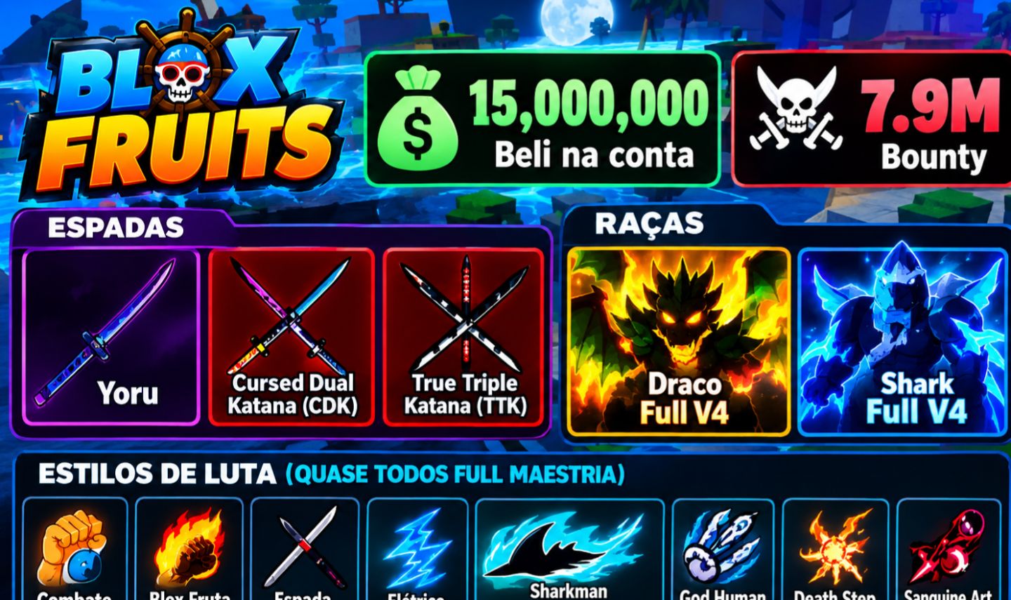 CONTA DE BLOX FRUITS FULL COM: YORU, CDK, DRACO FULL V4, FRUTAS MITICAS E ETC...