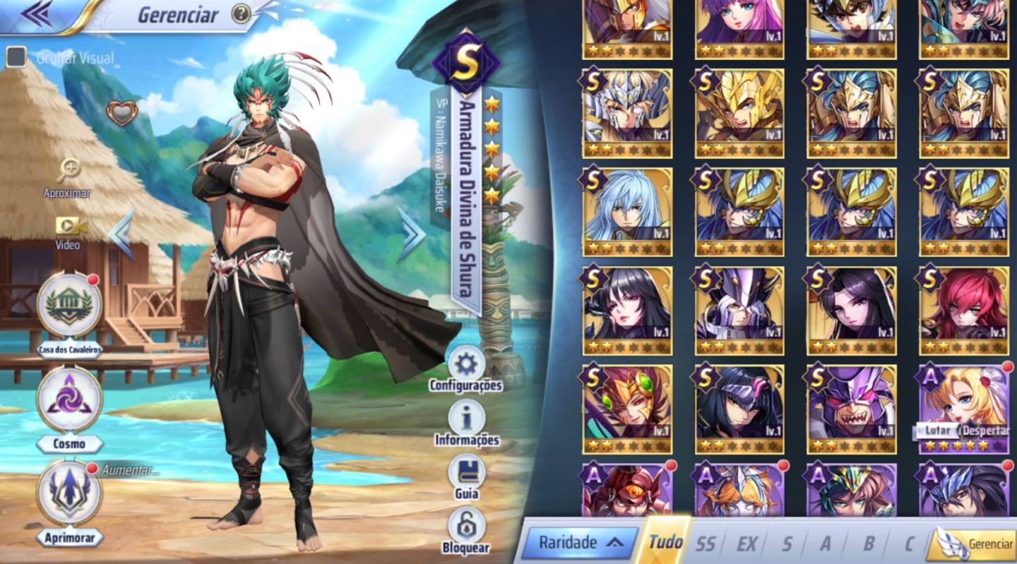Saint Seiya Awakening sv 143 lv 41 PVE inteiro feito Shura Divino, Thanatos e +