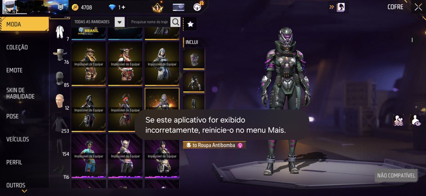 CONTA FF LVL 70 | GEMADA | MESTRES ANTIGOS | FULL GOJO | 8 PASSES | +500 SKINS