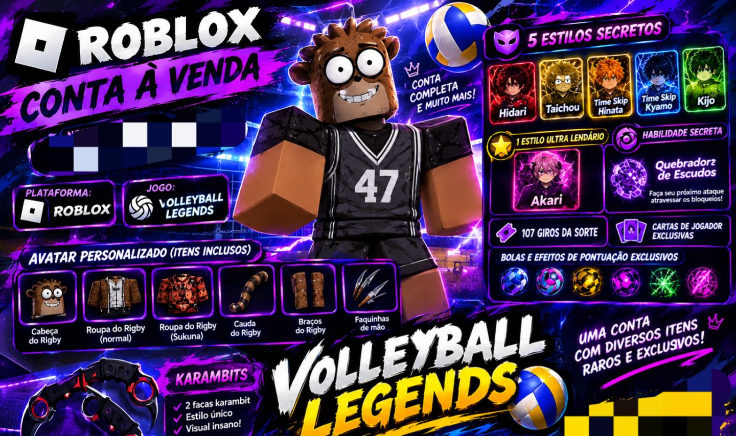 Conta do jogo Volleyball legends da plataforma Roblox com recursos exclusivos