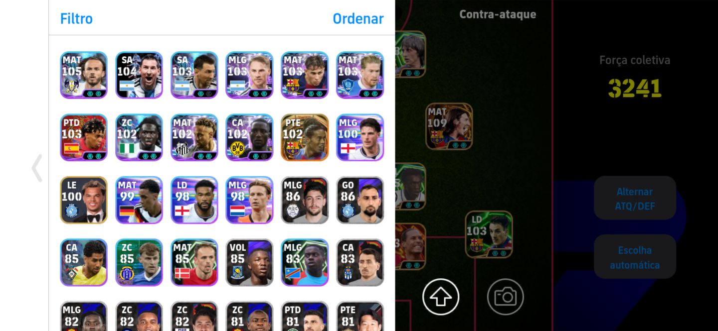CONTA EFOOTBALL COM 3241 DE FORÇA COLETIVA COM MESSI 110 E OUTROS BRABOS