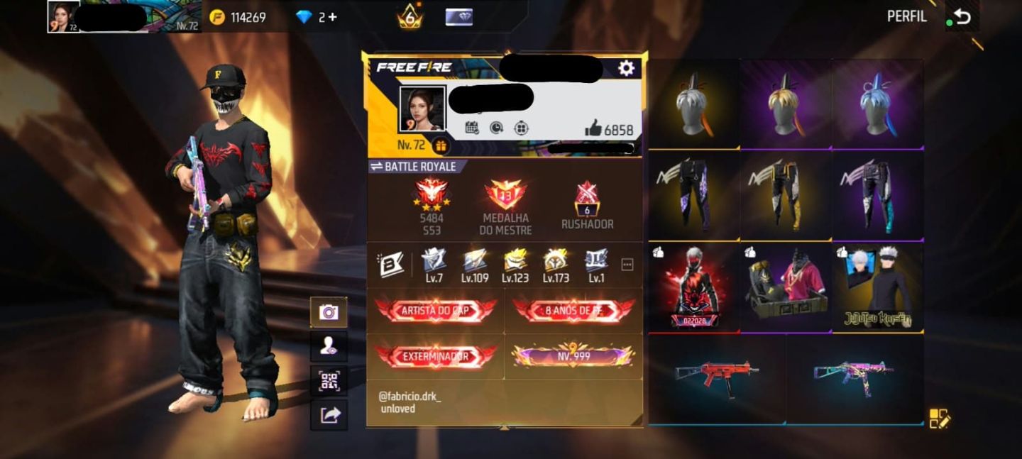 Conta Free Fire, Calça Angelical Azul, Segundo Passe, Lvl 72
