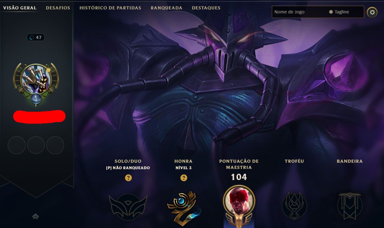Conta lol level 47, elo mais alto platina, unranked