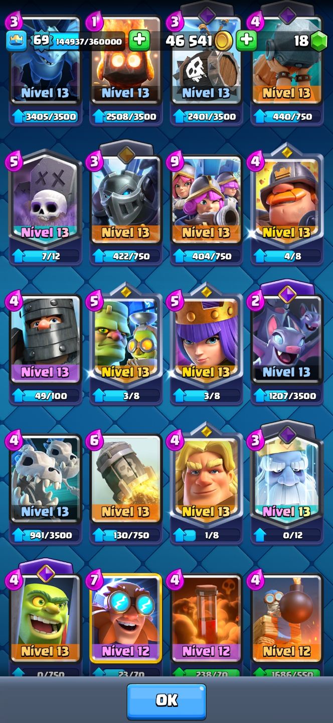 Conta antiga Clash Royale nível 69