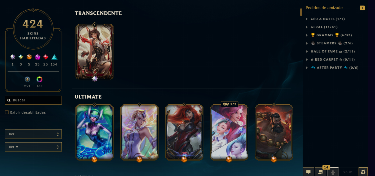 Conta do LOL com 34 Skins de Prestígio