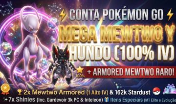 CONTA POKÉMON GO MEGA MEWTWO Y 100% IV + 2x MEWTWO ARMORED + SHINIES