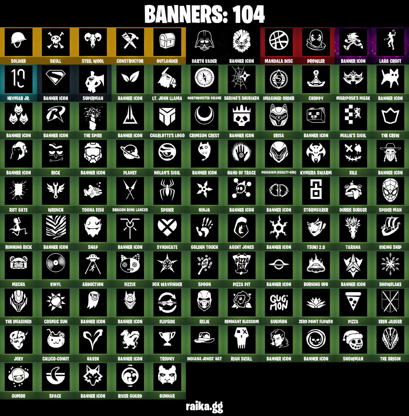 168 Skins, OGSTW (Farm Vbucks), Master chief (mattle black), Lara croft, Loki