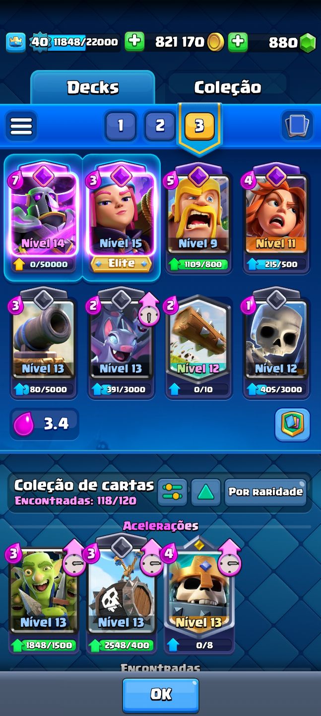 Clash Royale com 4 evoluções e arena 20