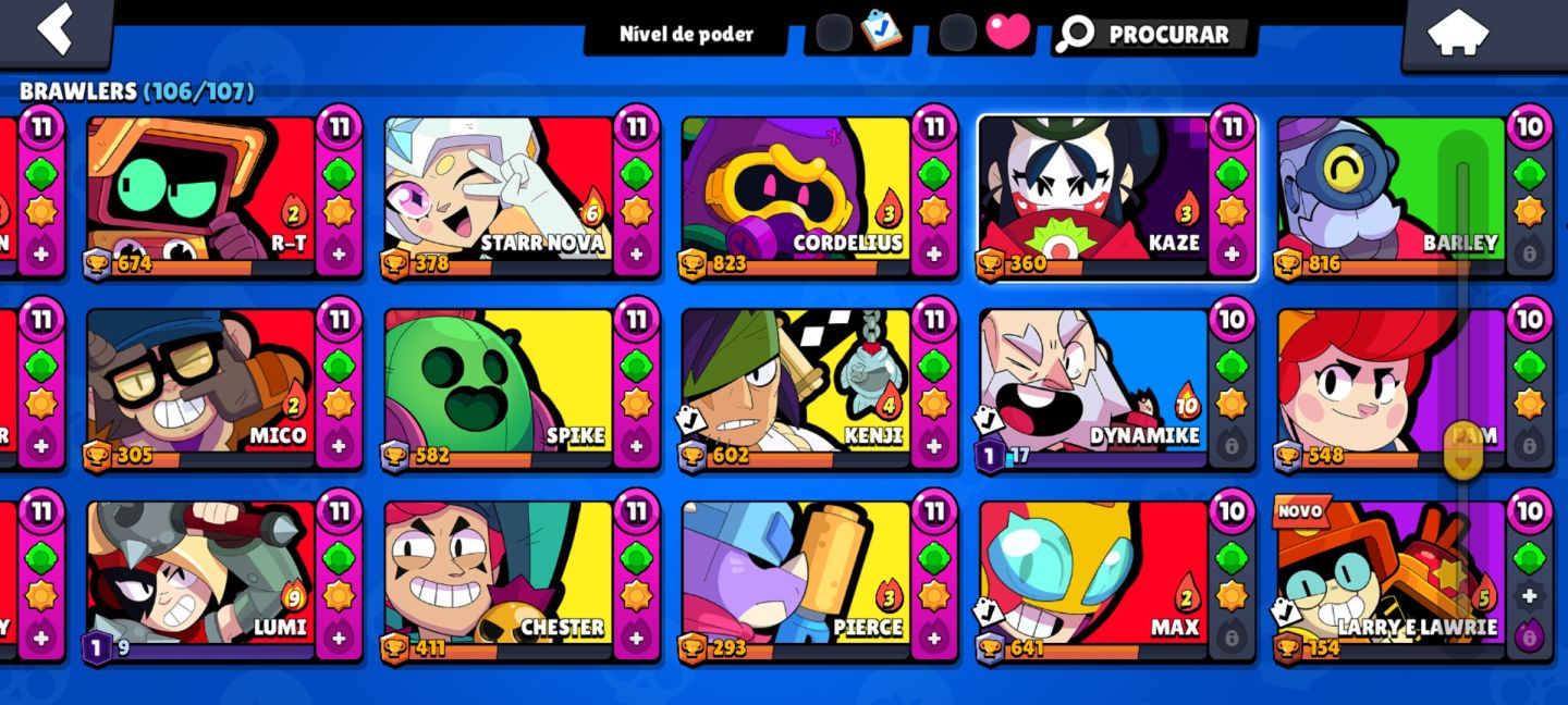 CONTA BRAWL STARS RARA DE 2019 68K TR 106/106 BRAWLERS 446 SKINS 60 HIPER