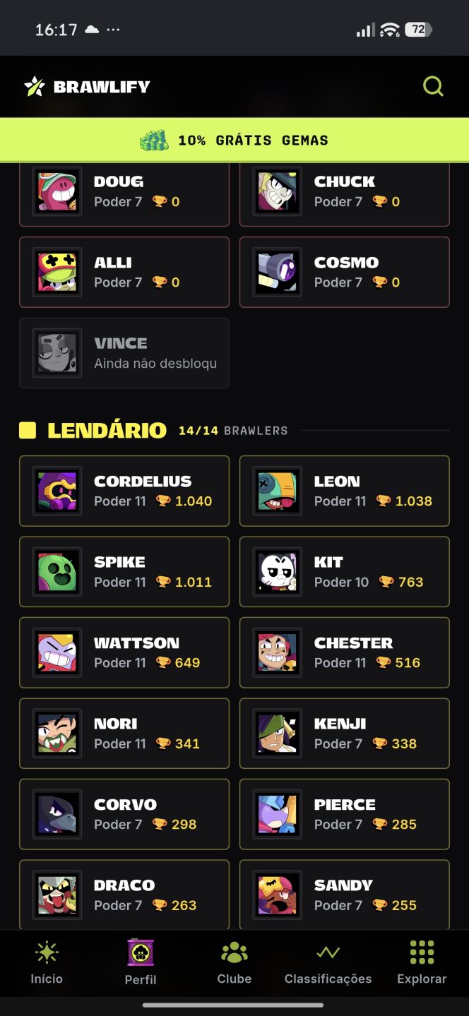 Conta de brawl com muitos brawlers upado e bastante skin