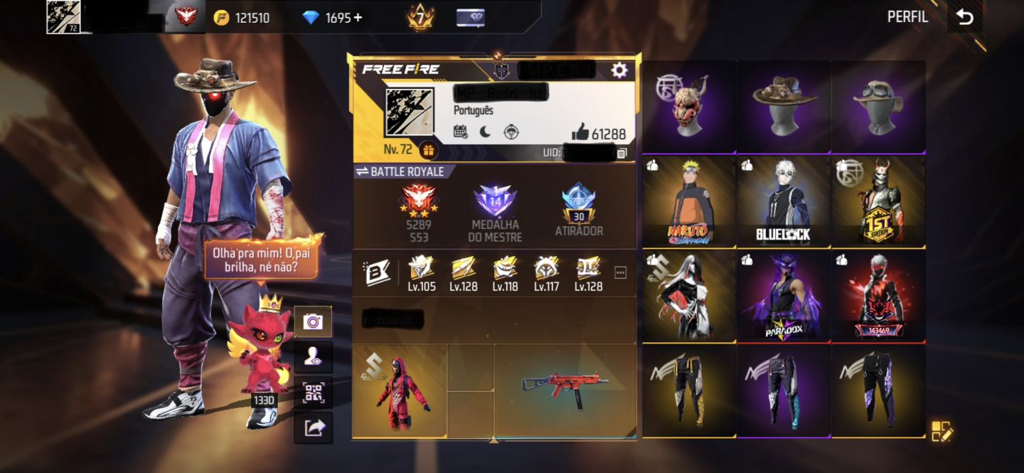 CONTA FREE FIRE RARA PRIME 7 COM 1 e 7 PASSE ANTIGO e+