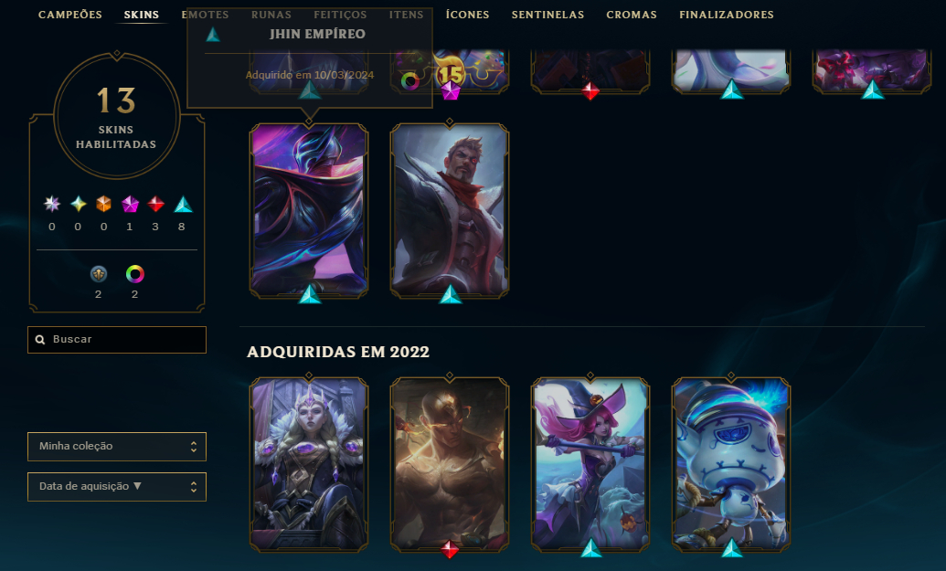 Conta LOL DPLATINA II | Level 70 | 13 Skins | 56 Campeões | Full Acesso