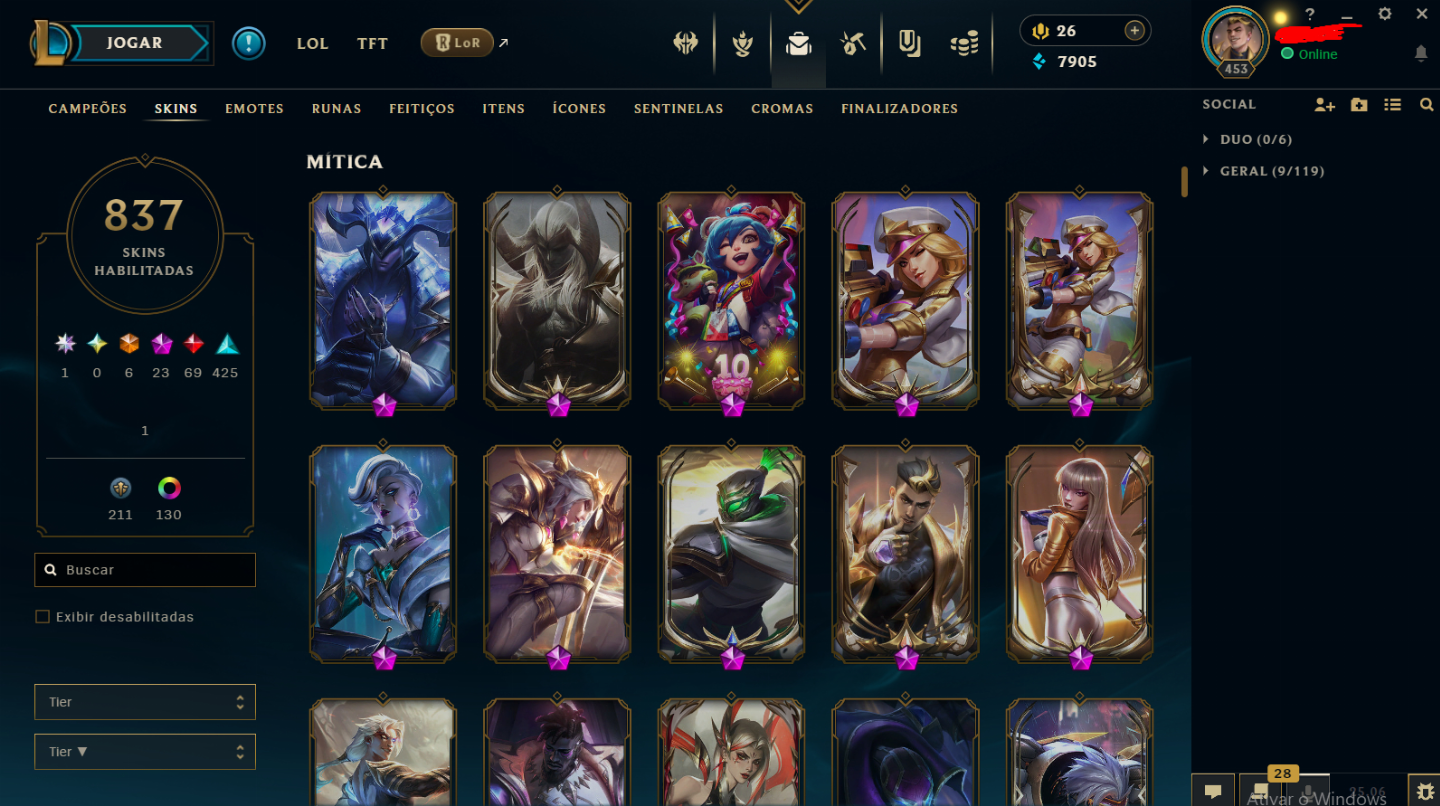 Conta RIOT - Valorant(182 skins)/ League of Legends(837 skins)/TFT (+15k GASTO)
