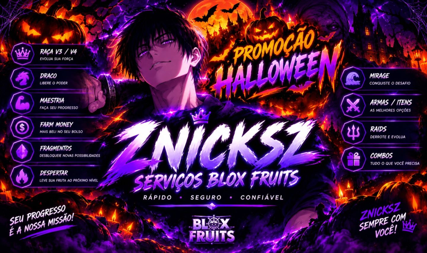 SERVIÇOS BLOX FRUITS | PROMOÇÃO HALLOWEEN | RAÇAS V4 | ARMAS | ESPADAS | FARM