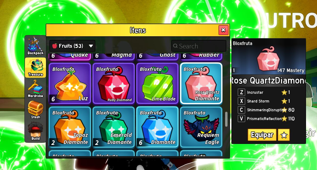 Frutas Blox fruits ( Rumble Roxa),( Werewolf Tiger ),( Celestial Pain ) e outras