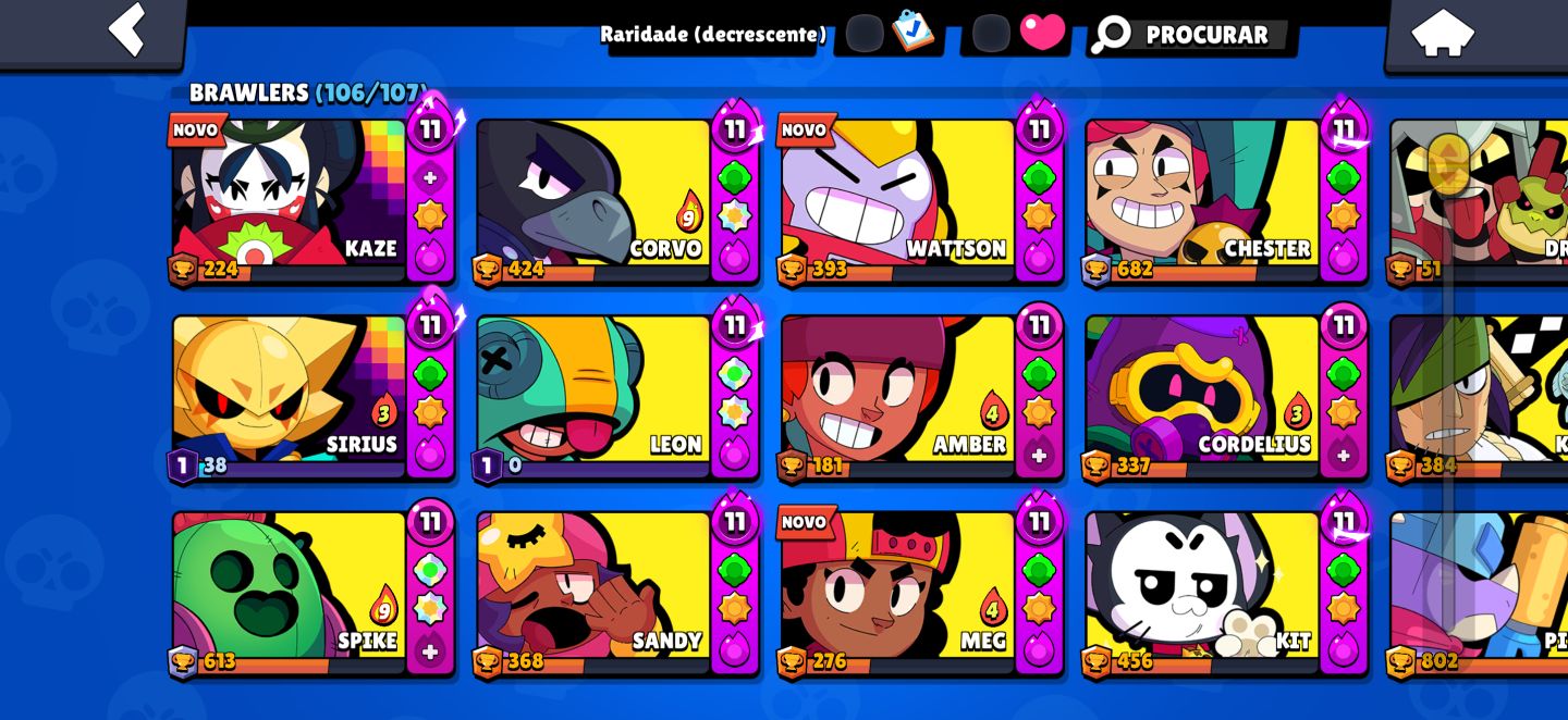 CONTA BRAWL STARS VETERANA DESDE O BETA | 106/107 BRAWLERS | MUITAS SKINS RARAS