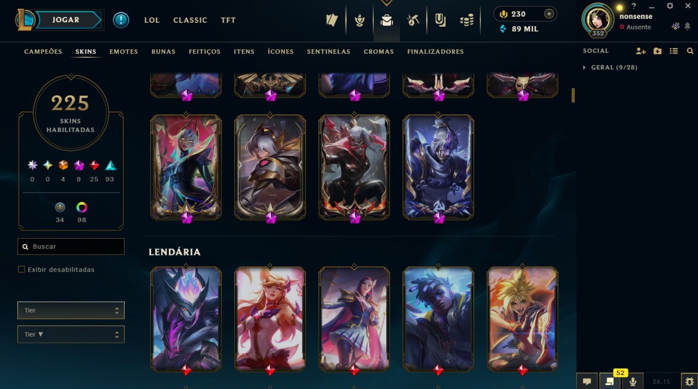 Conta Riot (LoL e Valorant) +225 Skins no Lol/+40 Skins (Premium+) no Valorant