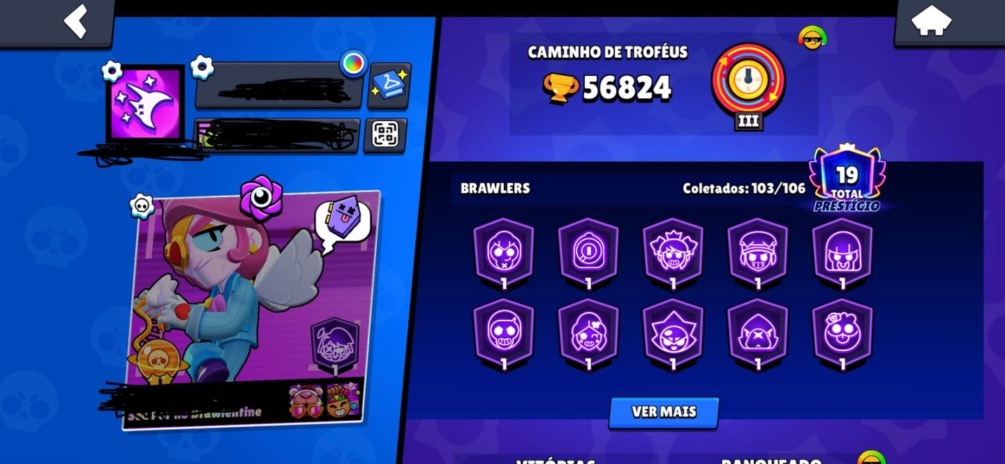 CONTA BRAWSTARS 103 BRAWLERS, 56K DE TROFÉU, 300+ GEMAS, ANTIGA COM SKINS RARAS