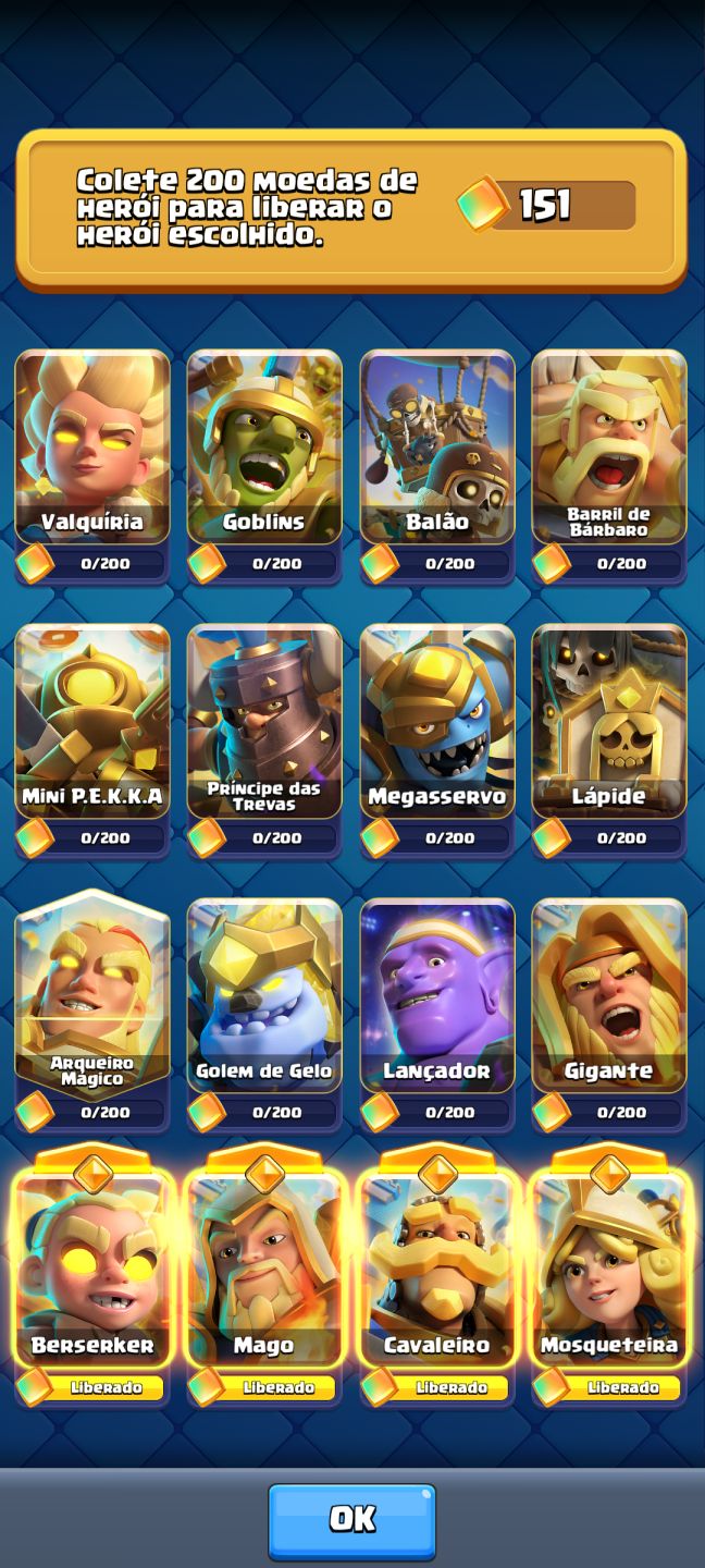 Conta Clash Royale 6 anos / 8 evoluções / 4 heróis / 3 campeões / 3000 gemas