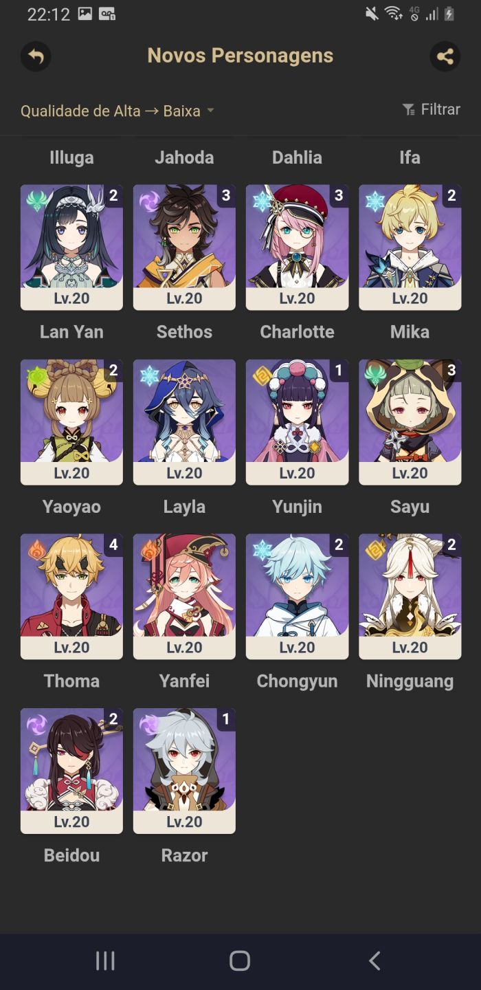 (Negocio) Conta genshin no garantido + 19 personagens + algumas armas 5 estrelas