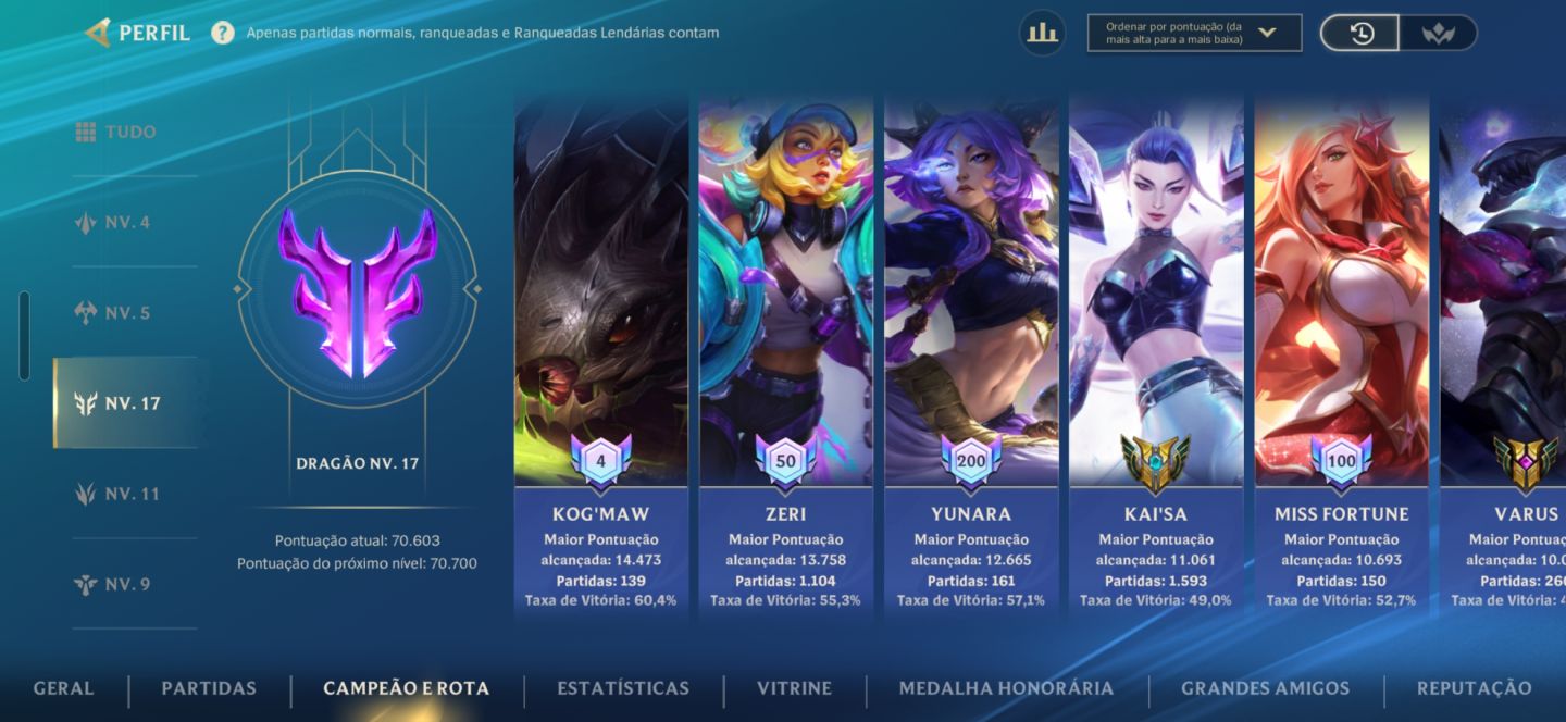 Conta wildrift mono adc, 1x monarca, 3x desafiante e com várias skins