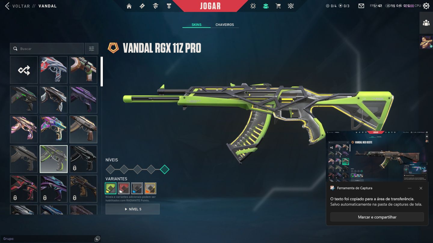 CONTA VALORANT LVL 232 | PLATINA | RGX + GAIA + GLITCHPOP + FACAS | FULL ACESSO