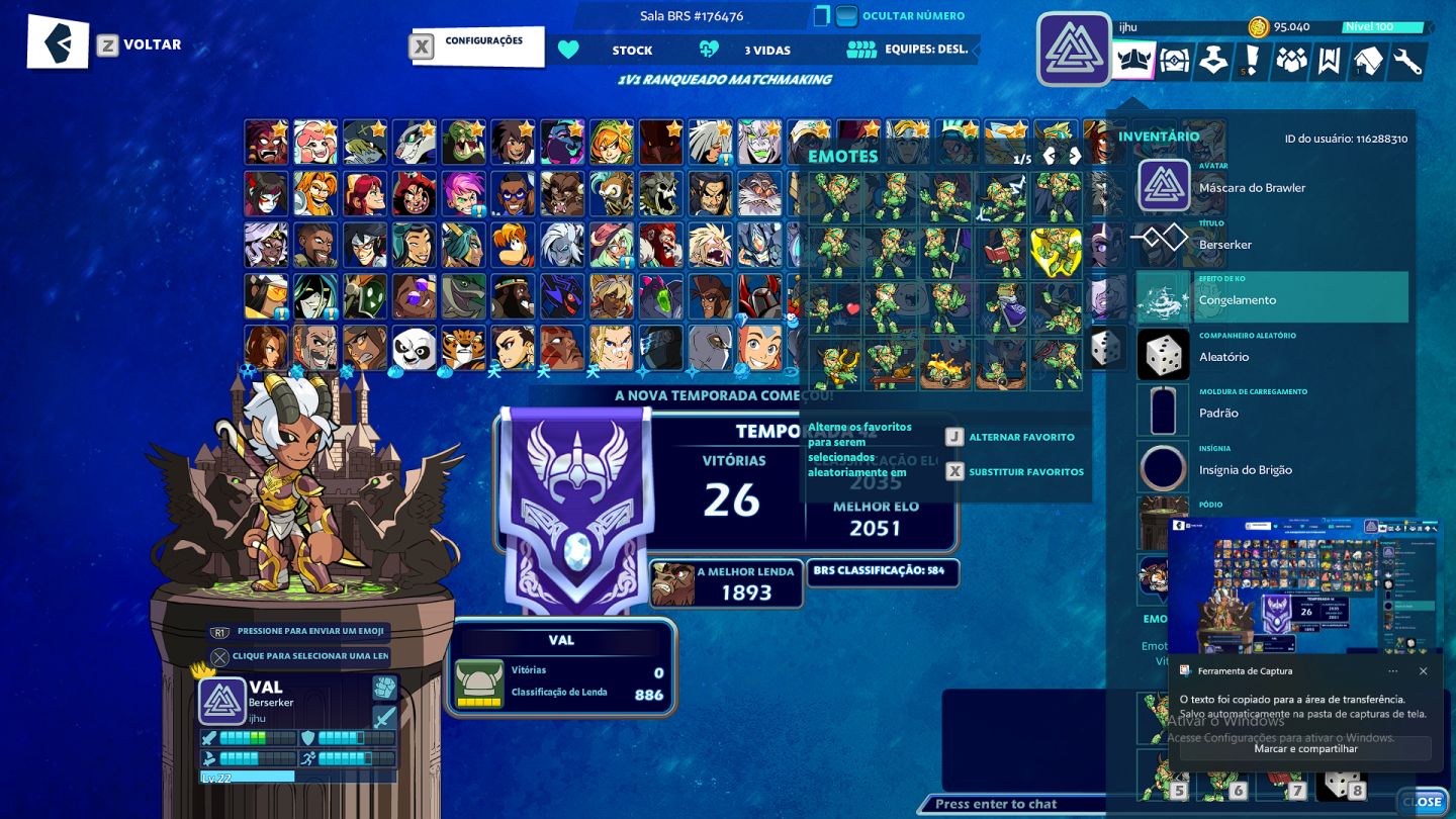 Conta brawlhalla com bastante skin e tudo mais