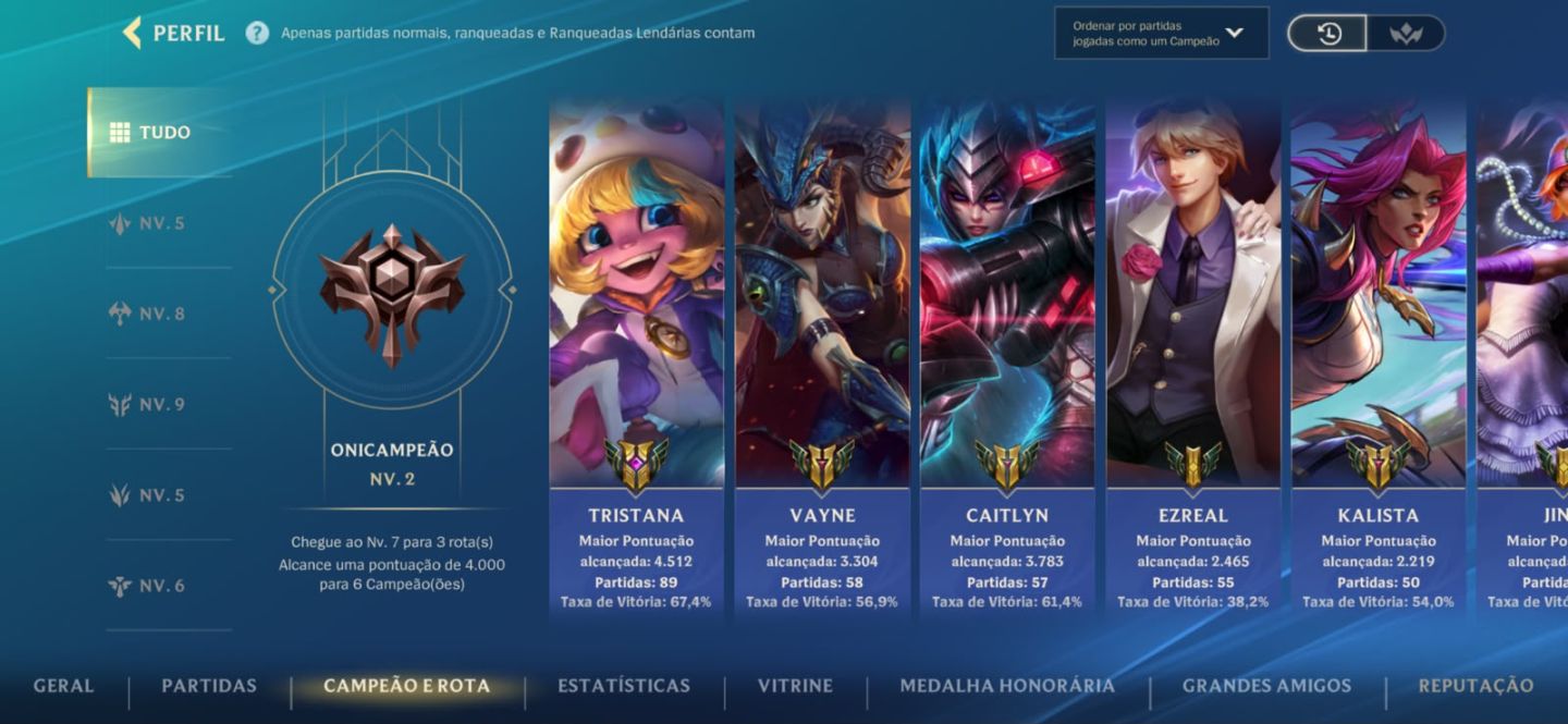 CONTA MESTRE - 53% WR / SKINS LENDÁRIAS E CAMPEOES(65 SKINS E 90 CAMPEOES)