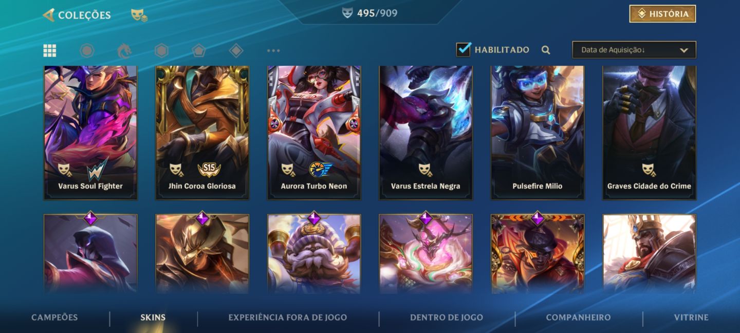 CONTA WILD RIFT FULL SKIN, Basicamente todos os champs tem skin
