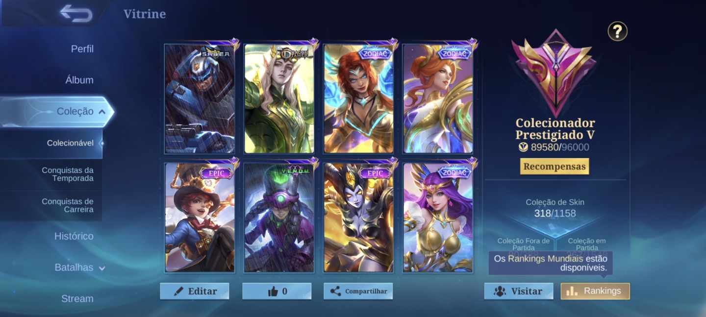 Conta Móbile legends Colecionador Prestigiado