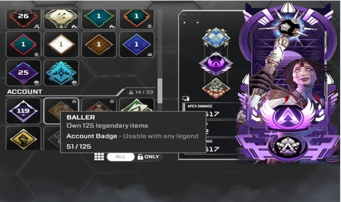 Conta de Apex Legends com Herança da Horizon e Badge Rara de Master/mestre