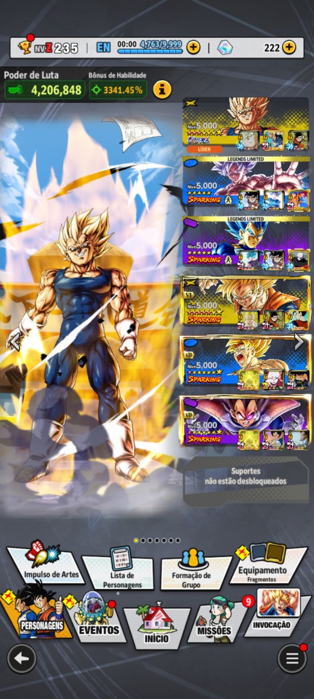 Conta Dragon Ball Legends com muitos personagens