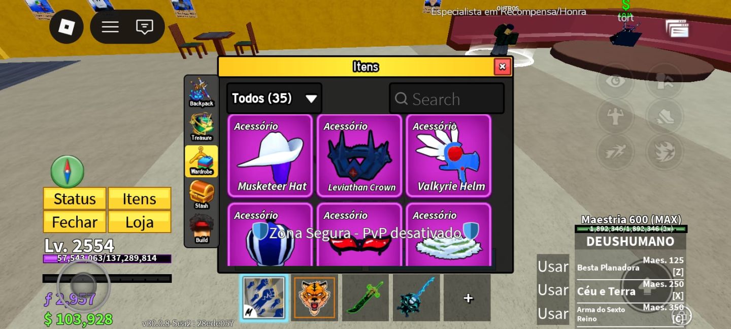 Blox Fruits LV 2554 + Fruta TigerMítica + 2 Kitsune + Venom + Dark Dager yoru v2